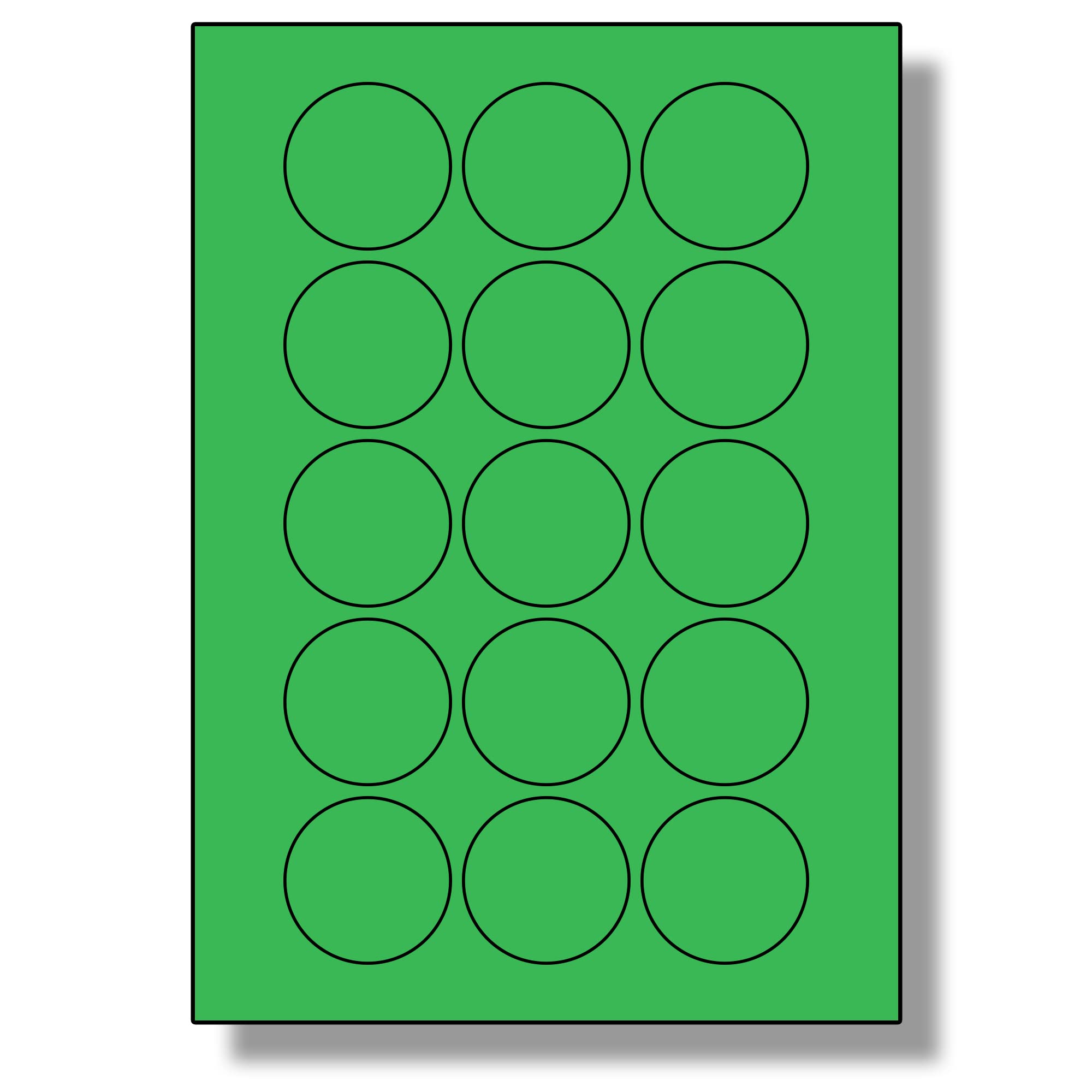Label Planet® 15 Per Sheet, 250 Sheets (3750 Round Green Labels). Round Coloured Paper Labels, 51mm Diameter, LP15/51R C