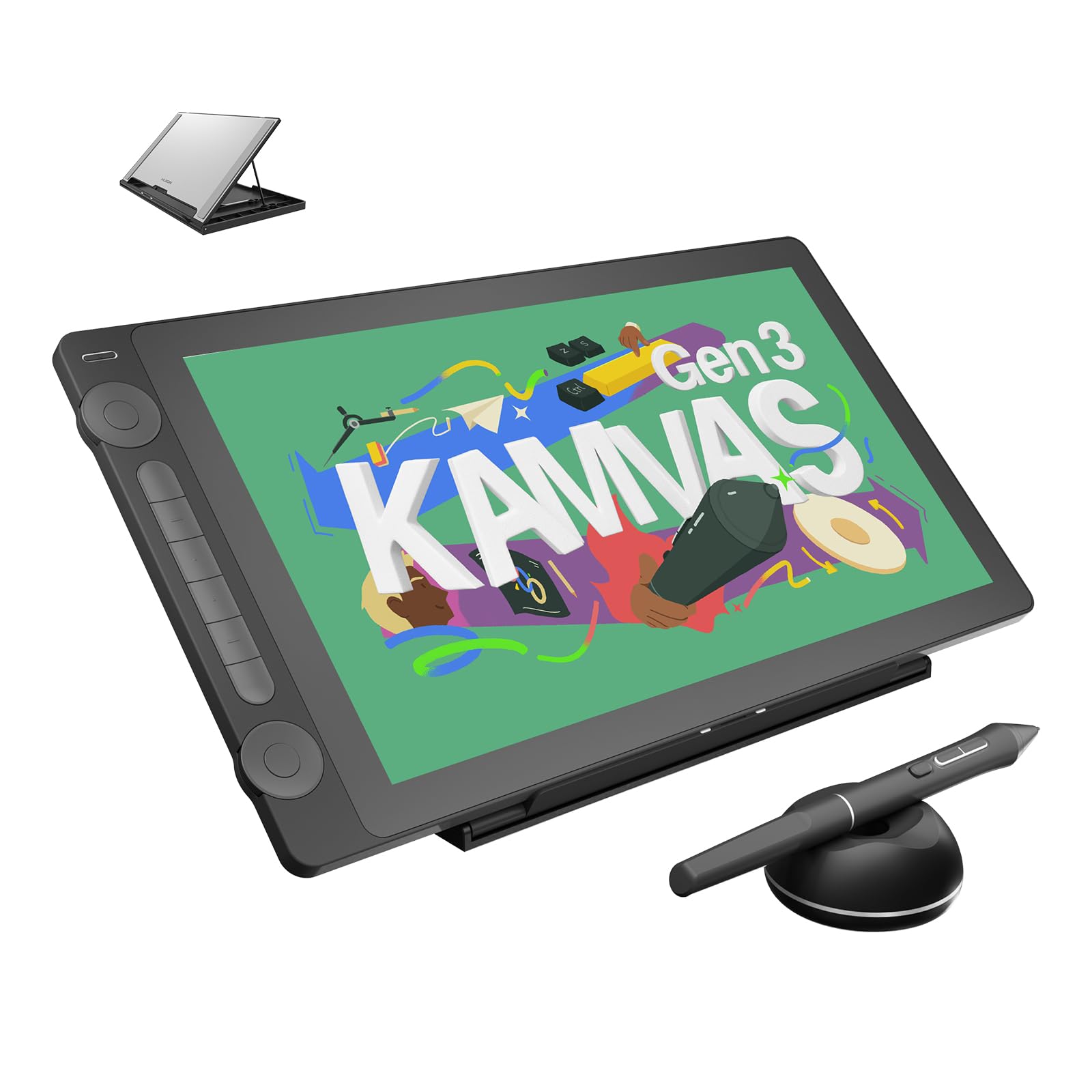 HUION KAMVAS 16 (Gen 3) Tavoletta Grafica con Schermo, PenTech 4.0, 15,8" 2.5K QHD Anti-Scintilla, 16384 Pressione Penna, Doppi Quadranti per Mac, PC, Android