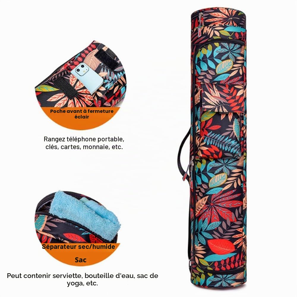 Grand sac de transport pour tapis de yoga avec sangle de transport, poche zippée pour bouteille et compartiment humide, sac de transport pour tapis d'exercice, sac fourre-tout de transport pour