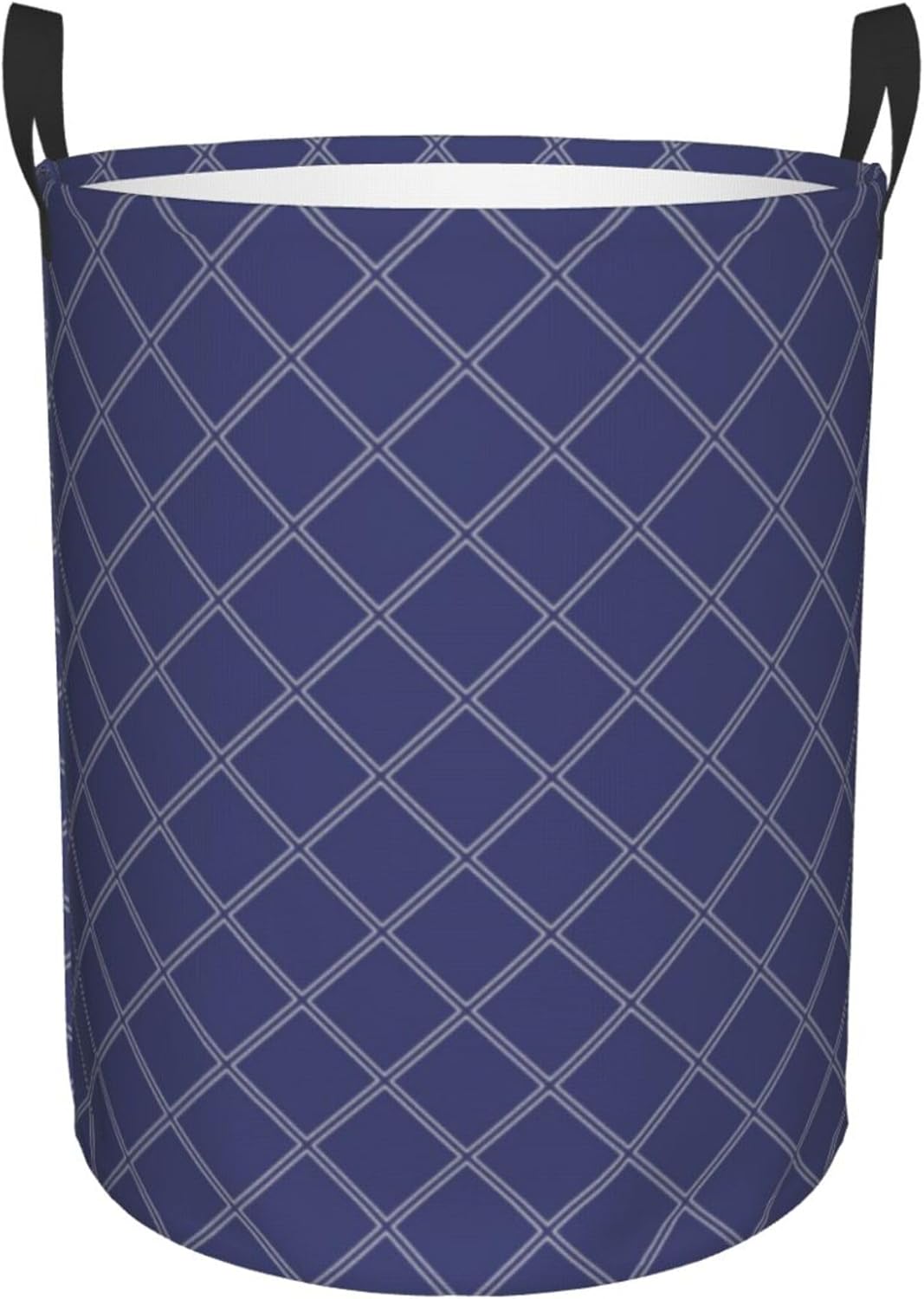 Large Laundry Basket, Navy Blue and Silver Geometric Diamond Pattern Laundry Hamper Bag Collapsible Washing Bin With Handles for College Dorm, Family Essentials Storage