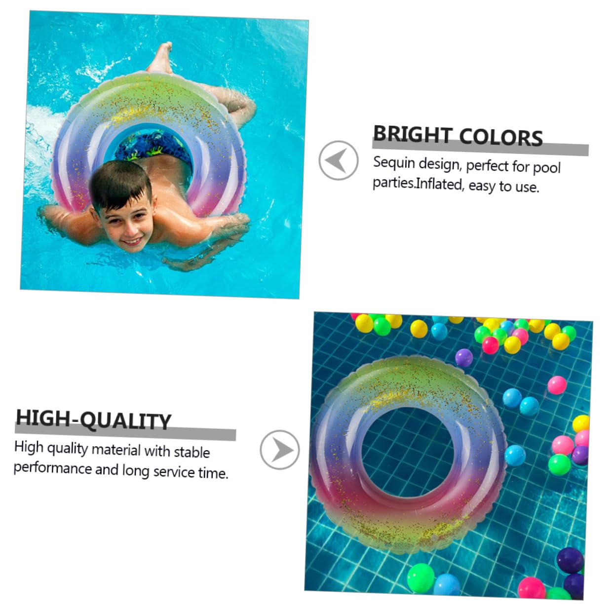 CORHAD Rainbow Sequin Glitter Swim Ring Inflatable Pool Float for Boys and Girls PVC Floating Ring for Swimming Pool