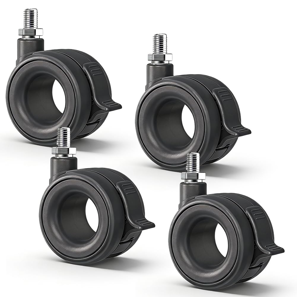 Ruedas para muebles con freno, juego de 4 ruedas, ruedas de transporte, ruedas de carga pesada negras, hasta 80 kg de capacidad, ruedas giratorias de ø65 mm con perno de rosca M8, ruedas para muebles