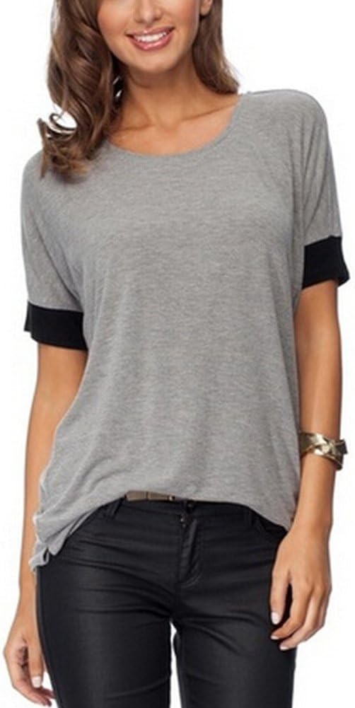 chuuhh Women's Loose Fit Round Neck T-Shirts Cotton Tops Tees,Grey,M