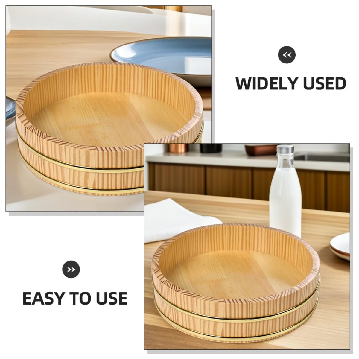 Cuenco Capacidad Grande de Madera con Borde Dorado Hangiri Japonés Elegante y Refinado para Sushi y Sashimi para Reuniones Familiares y Mesa de Comedor