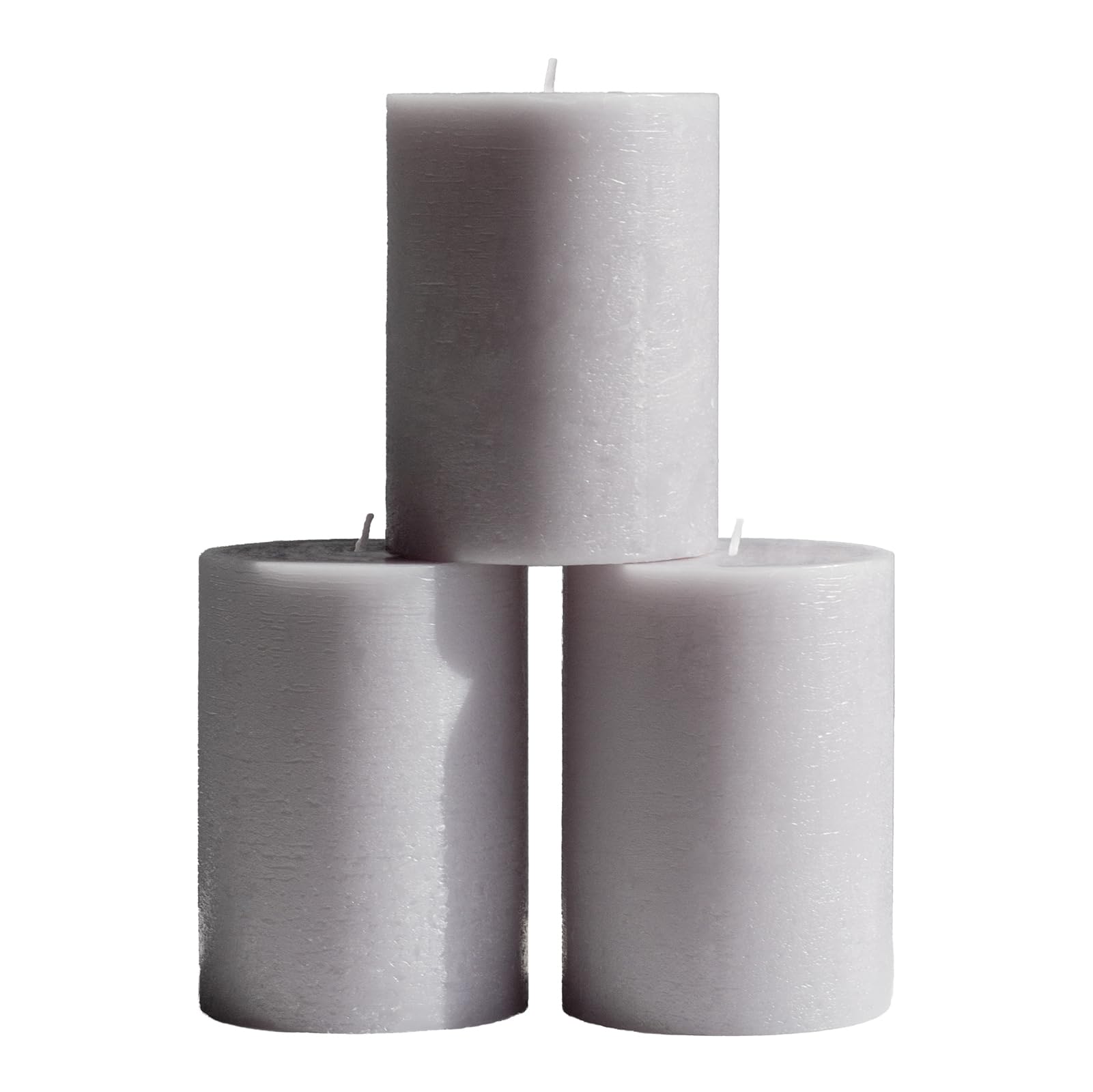 CANDWAX 3x4 inch Pillar Candles Set of 3 – Unscented Dripless Rustic Light Gray Candles for Decor, Centerpieces, Weddings