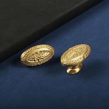 Brass Cabinet Knobs Antique Drawer Knobs, Copper Oval Handles Knobs for Kitchen Bathroom Cabinet Door Drawer, 4 Pack