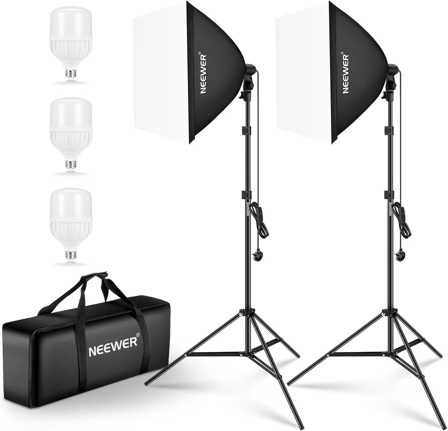 700W Equivalent Softbox Lighting Kit, 3 Pack CE & UKCA Certified 5700K LED Lighting Bulbs, 24x24 inches Softboxes with E27 Socket, Photography Continuous Lighting Kit Photo Studio Equipment