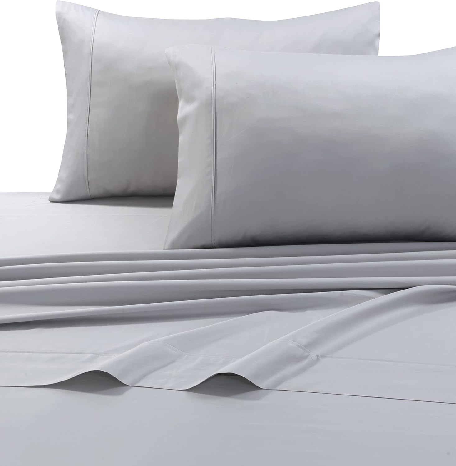 Tribeca Living Bed Sheet Set, Soft Egyptian Cotton Sateen Solid Sheets and Pillowcase Set, Extra Deep Pocket, 600 Thread Count, 4-Piece Luxury Bedding, Queen, Silver Grey - Image 2