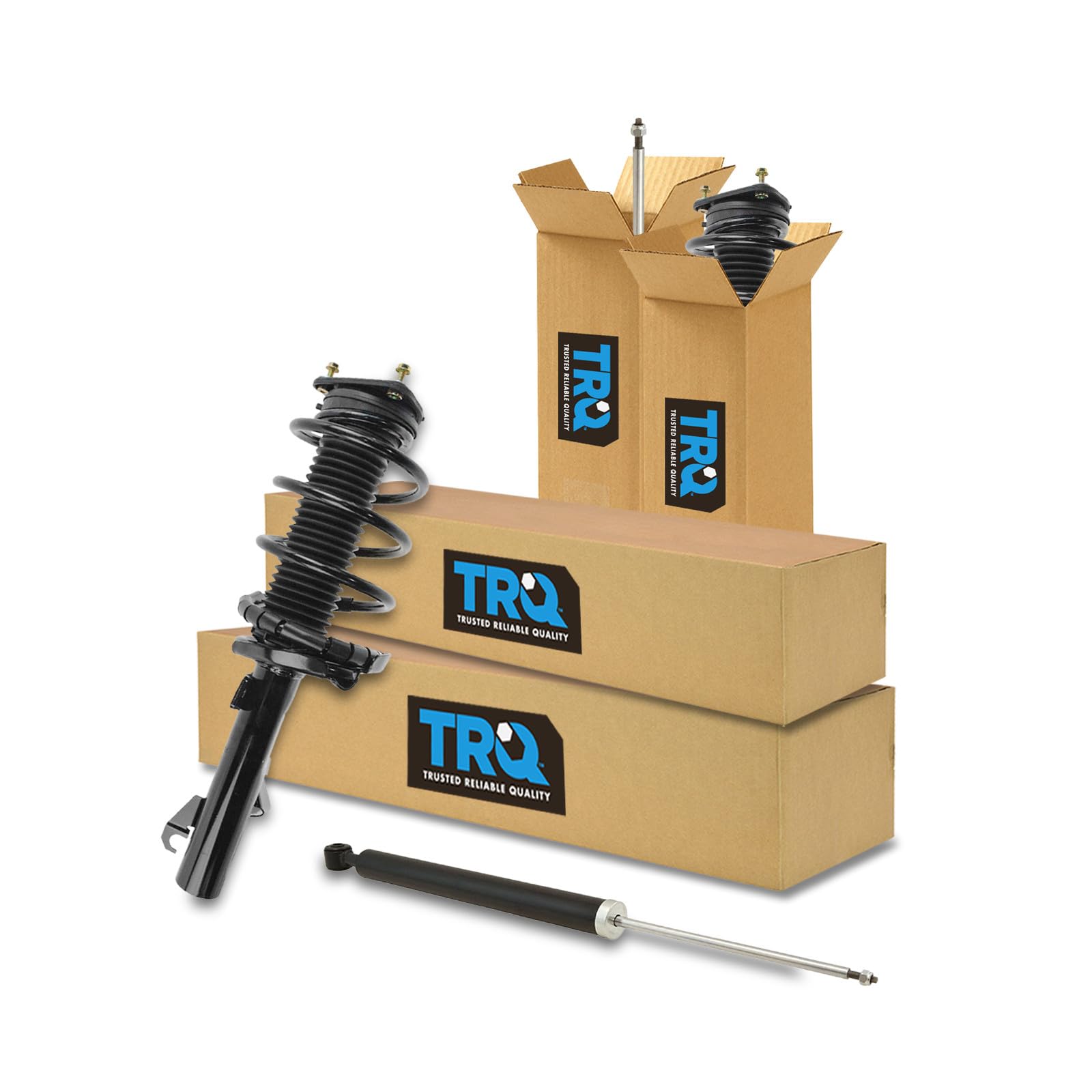 TRQ Front and Rear Complete Strut Assembly &amp; Shock Absorber Kit Complete Strut &amp; Coil Spring Assembly Compatible with 2010-2013 Mazda 3