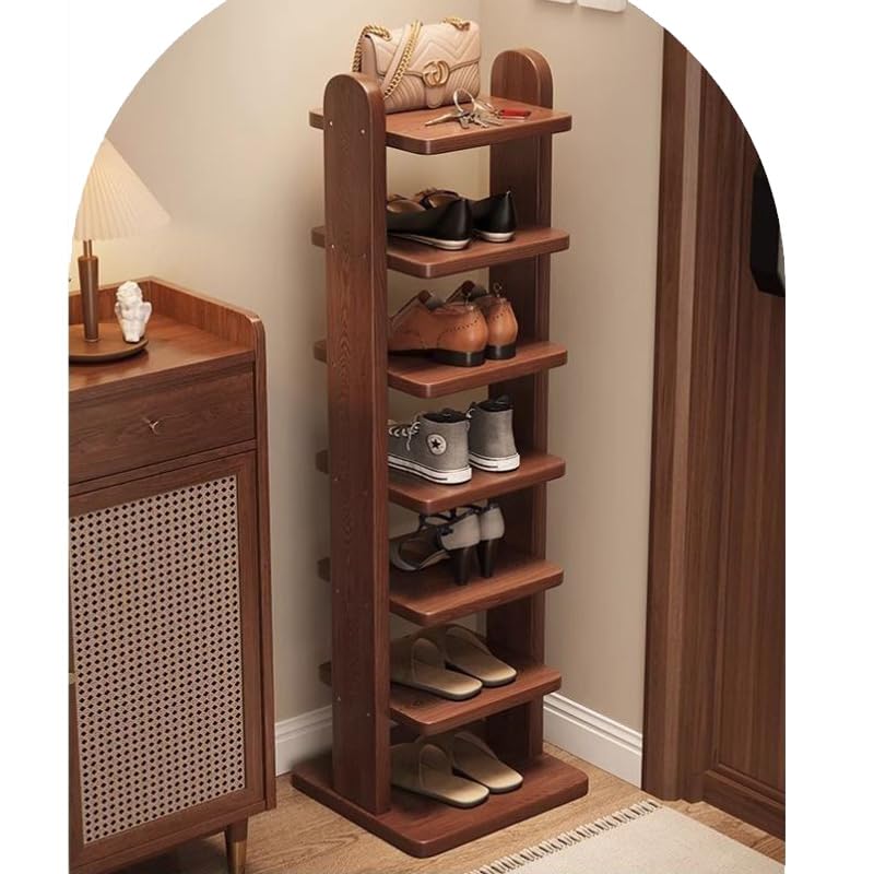 Tall Narrow Oak Shoe Rack 5/6/7 Tier, Space Saving Corner Shoe Organizer, Entryway Hallway Garage Shoe Storage Shelf for Small Spaces (7tier, 30cm)
