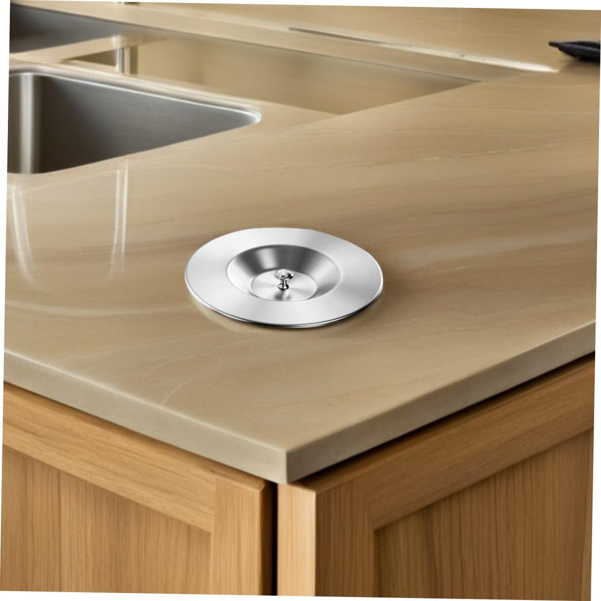Recessed Trash Can Lid with Stainless Steel Countertop Trash Grommet, 304 Stainless Steel Kitchen Garbage Bin Cover with Handle and Seal Ring for Built-in Sink Cabinets,