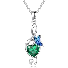 Music Note Birthstone Necklace S925 Sterling Silver Butterfly Treble Clef Pendant Necklace Birthday Christmas Jewelry Gifts for Women Musician Music Lovers