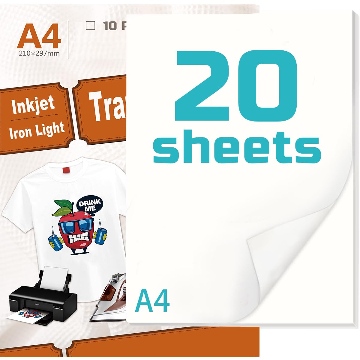 SCULPFUN 20 Sheets Tru-Heat Transfer Paper for Inkjet Printer, 8.5x11" Heat Transfer Paper Iron on Transfers for Light Color Fabric Printable Heat