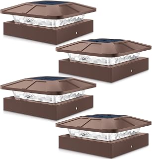 Peasur 4x4 Solar Post Cap Lights Outdoor with 3 Modes, 4 Packs Brown Fence Light Solar Powered Waterproof for 4x4 3.5x3.5 Wood/Vinyl Posts for Deck Yard Garden Patio Outside