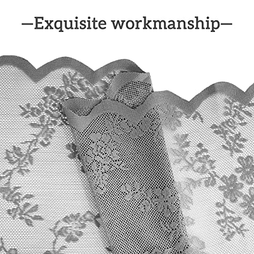 Kpwacd Grey Lace Tier Curtains 36" Length For Small Kitchen Windows Floral Embroidered Sheer Café Curtain Panels Light Filtering Window Treatment Tiers For Living Room Bedroom, Rod Pocket, 28" W 2Pcs #TOP5