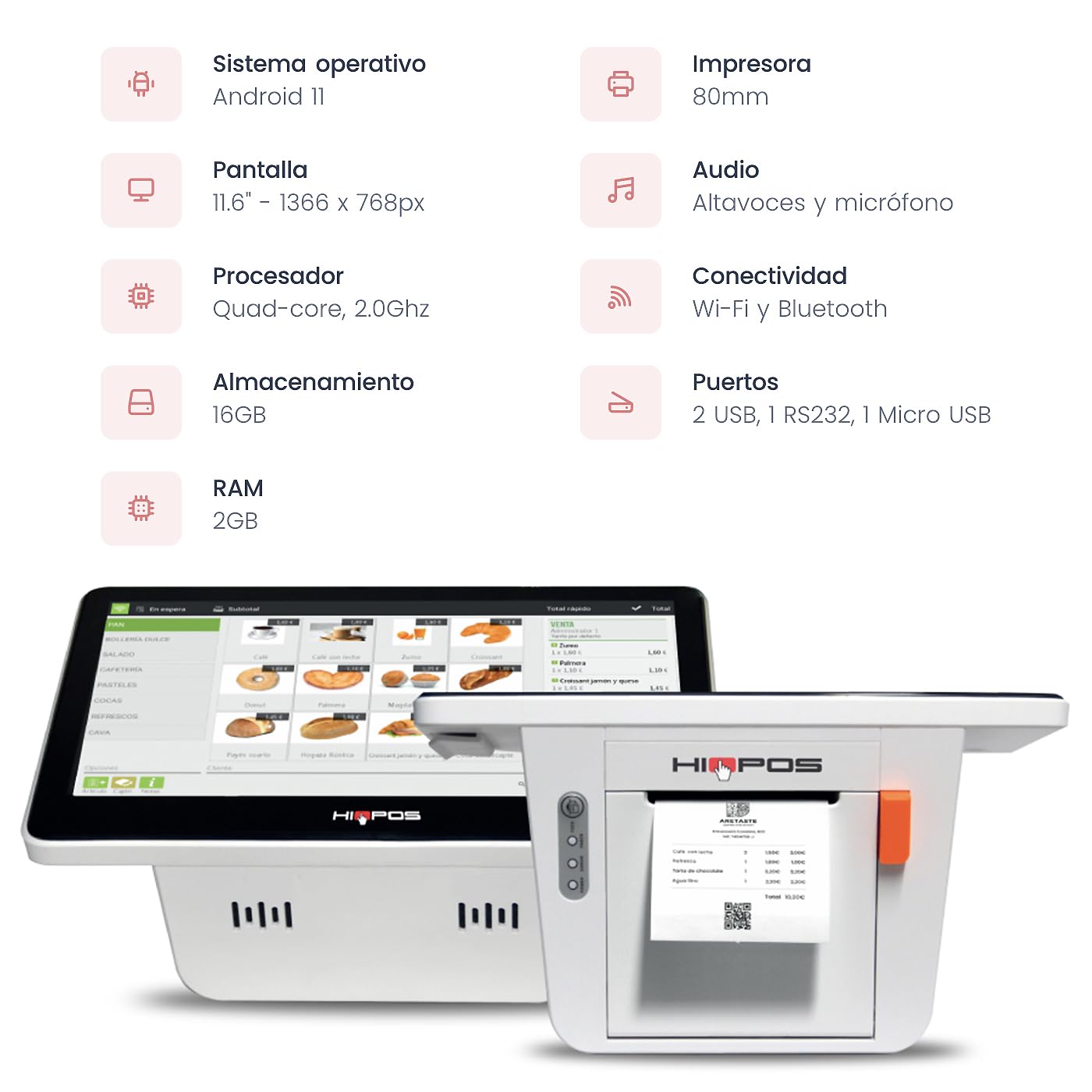 GO!! – TPV táctil autoinstalable con impresora integrada – Android 11 – Cumple ley Verifactu – 11,6” – Para bares, tiendas, restaurantes – Fácil instalación