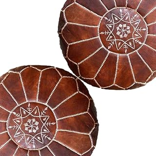 ARTOUARZAZATE Set of 2 Amazing Moroccan Pouf with Leather Pouf, Ottomans,Footstool,100% Handmade Ready to Magic Your Living Room! Unstuffed (Dark Brown)