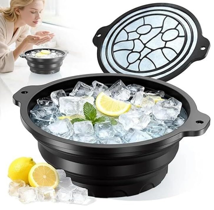 Collapsible Facial Ice Bath Bowl for Face Icing | Silicone Ice Water Facial Spa Basin with Lid | Reusable Beauty Ice Bowl for Skin Tightening, Puffiness Reduction & Facial Care-image-23