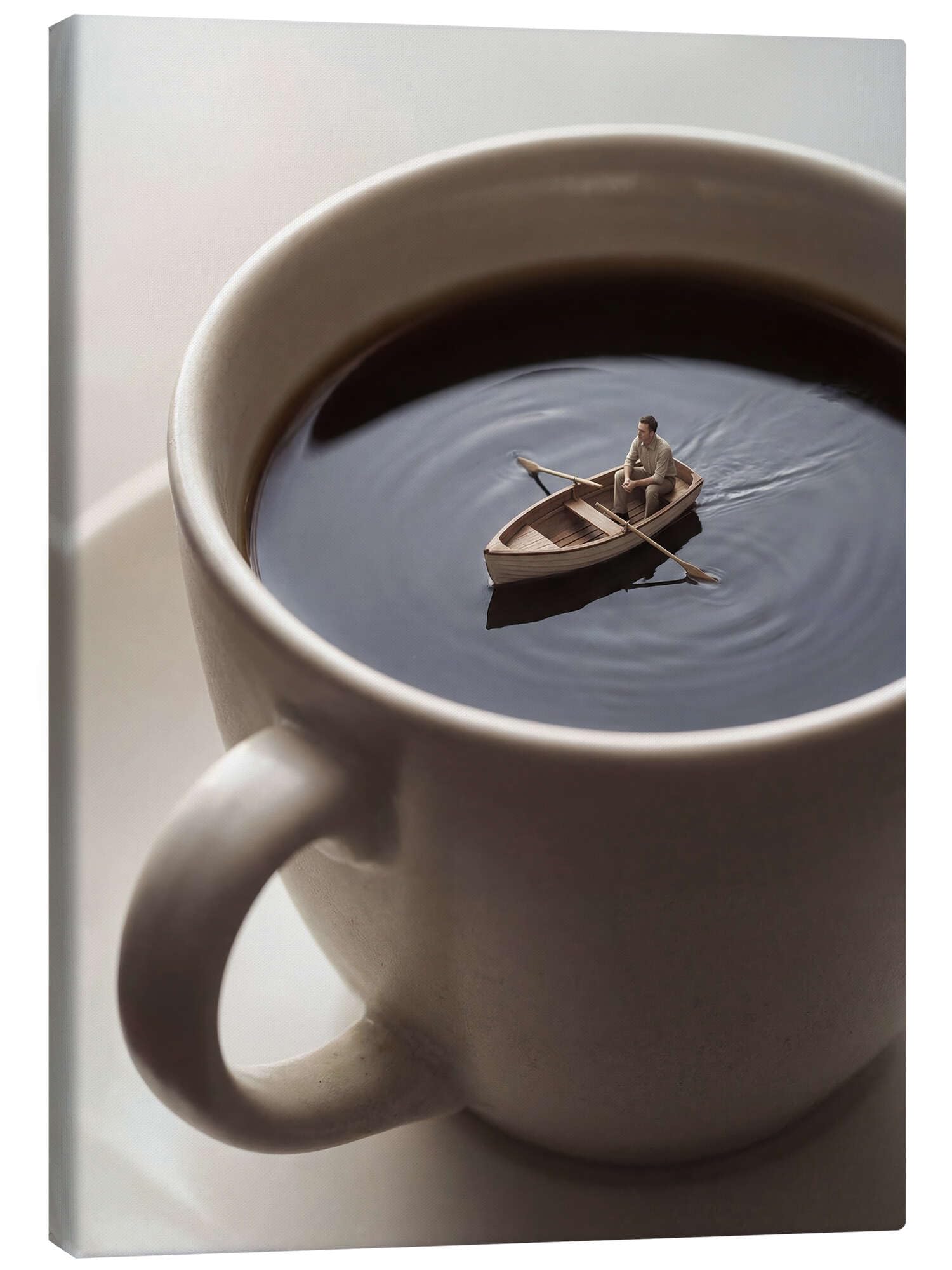 Posterlounge Boat Trip In the Coffee Cup Stampa su tela | 70 x 90 cm di Andreas Magnusson Beige Quadri Decorazione per pareti