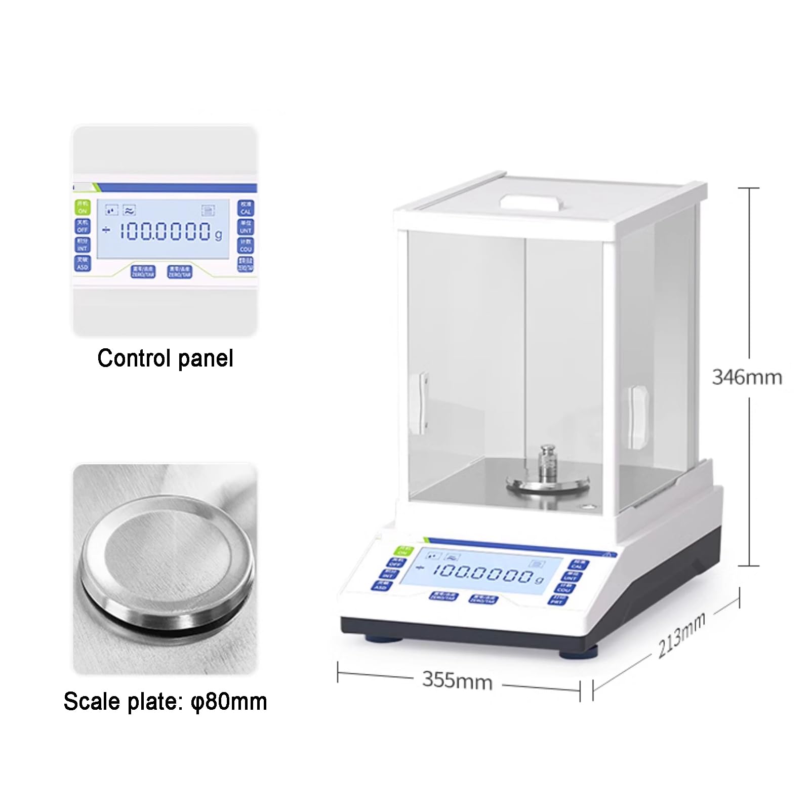 Balanza analítica de precisión de 0,1 mg, báscula digital de laboratorio de alta precisión, calibración externa, pantalla LCD, salida de datos, parabrisas, para joyería de laboratorio de farmacia