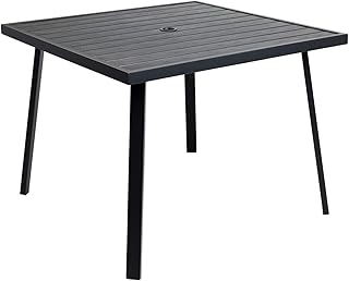 C-Hopetree Outdoor Dining Table with Umbrella Hole for Outside Patio, Metal, Square, Black