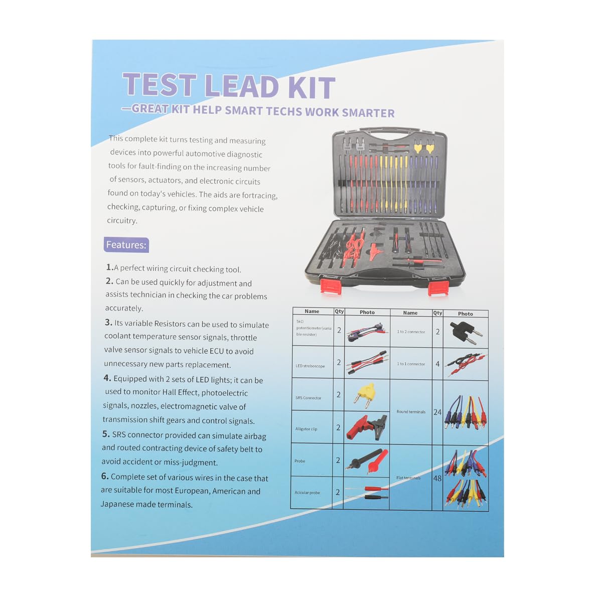 92 Teilig Kabelkoffer Prüfkabel Prüfspitzen für KFZ Fehlerdiagnose | Test Lead Kit, Multimeter Test Leads Kit, Multimeter Sonden Kit Fehlerdiagnose Testkabel Werkzeugkoffer Kabelsatz