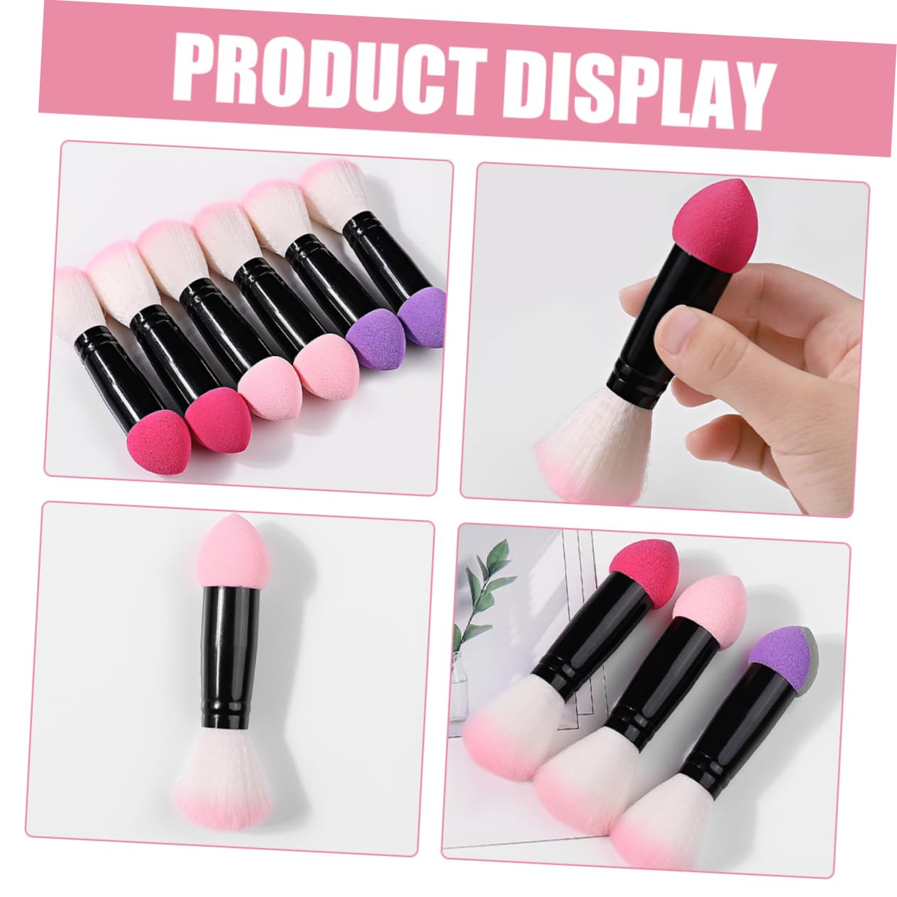 FRCOLOR Efficient Gentle Dual Ended Makeup Brush Set (3pcs) Blush Contour Brush Dense Bristles for Smooth Applicati