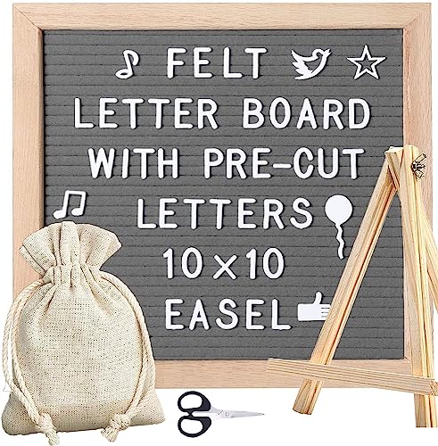 Tablero de Fieltro con Letras Intercambiables de 10 x 10 Pulgadas - Marco de Madera con 340 Letras para Anuncios de Bebé, Hitos, Decoración de Oficina