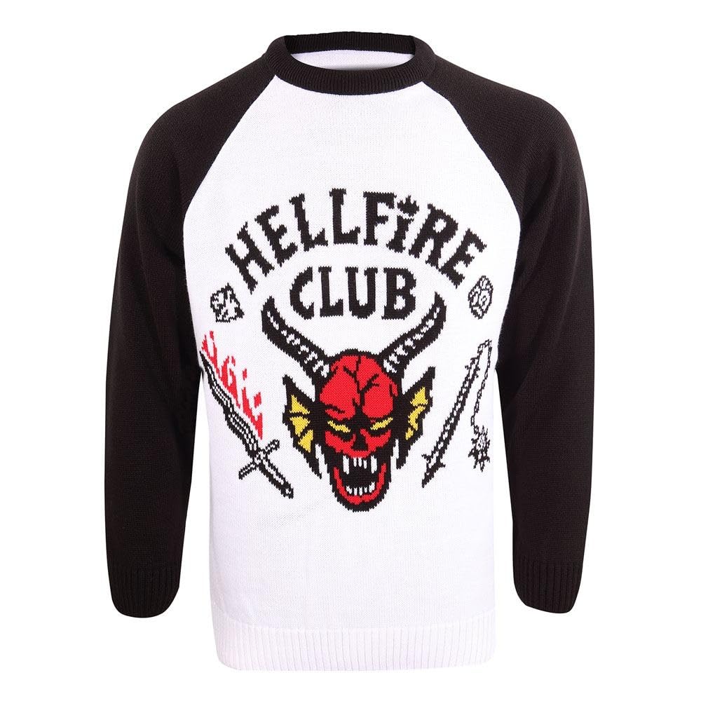 Stranger Things Christmas Jumper Hellfire Club Official Unisex Ugly Sweater XL White