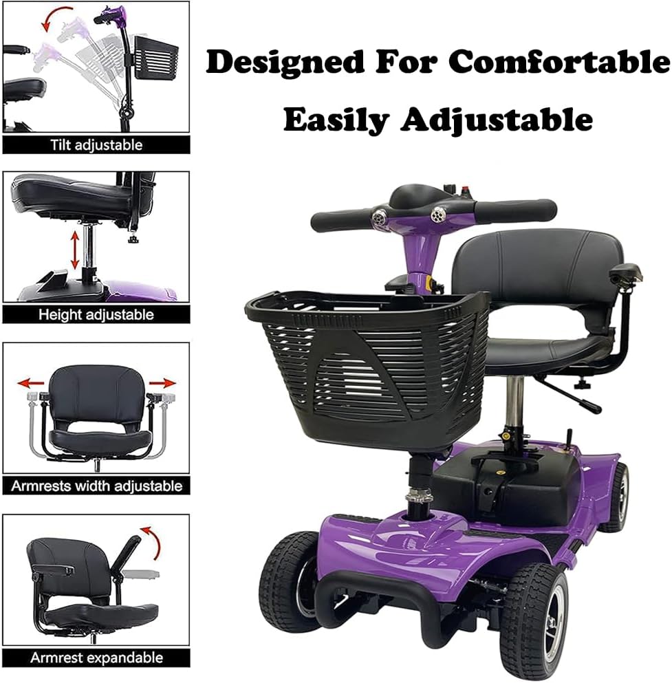 4 Wheels Mobility Scooter for Travel, Adults, Elderly, 350W Electric Powered Wheelchair Device with Extended Battery, Dual Baskets, Rotating Seat, Compact Duty Mobile for Elderly 4 Wheels Mobility Scooter for Travel, Adults, Elderly, 350W Electric Powered Wheelchair Device with Extended Battery, Dual Baskets, Rotating Seat, Compact Duty Mobile for Elderly