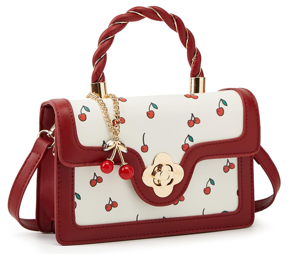 Womens Cute Cherry Vegan Leather Shoulder Crossbody Bag Fashion Purse Small Totes Y2k Handbag Satchel Clutch Gifts