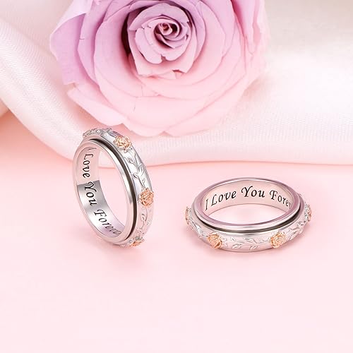 Miniatura 9 de Anillo de ansiedad para mujer, anillo giratorio de plata de ley S925 para aliviar la ansiedad y el aburrimiento, para TDAH, autismo, anillo