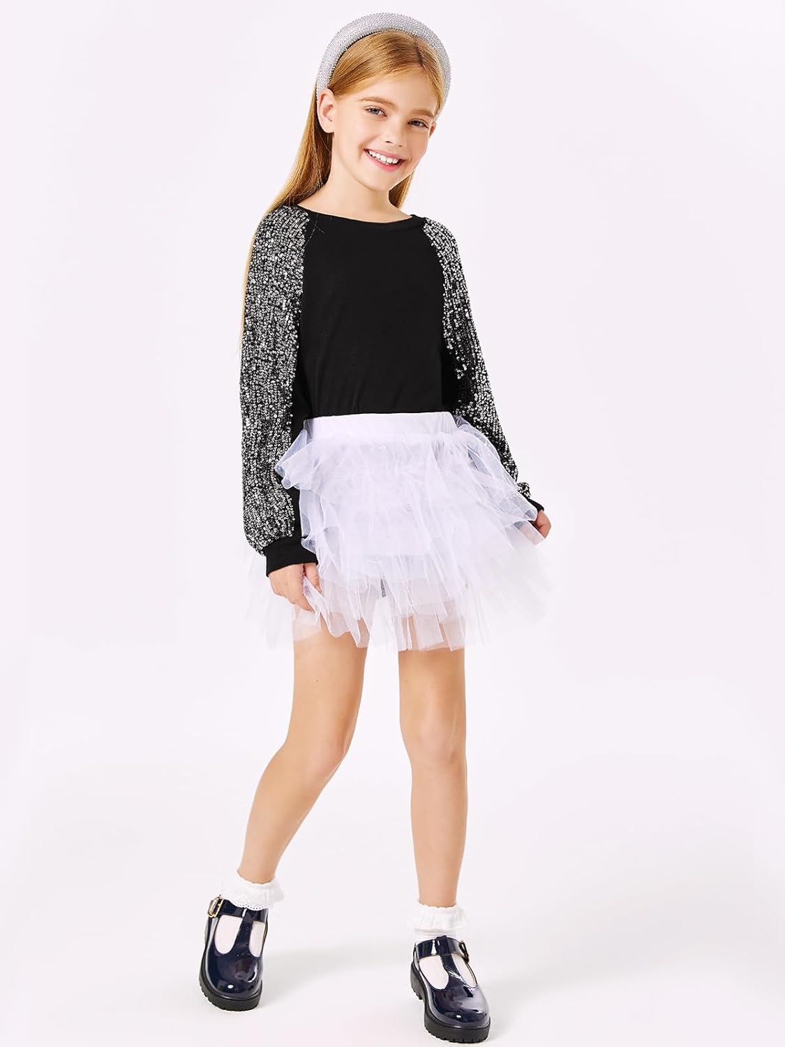 Haloumoning Girls Sequin Sweatshirts Kids Fashion Crewneck Long Batwing Sleeve Pullover Clothes 5-14 Years - Image 4