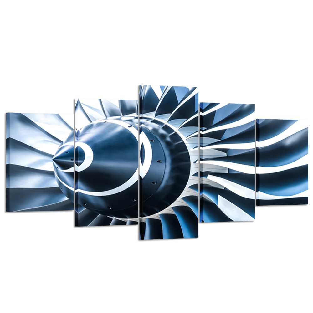 KREATIVE ARTS - Canvas Prints Jet Engine Art Wall Decor 5 Panel Large Turbine Plane Propeller Pictures Print on Canvas Framed Ready to Hang for Office