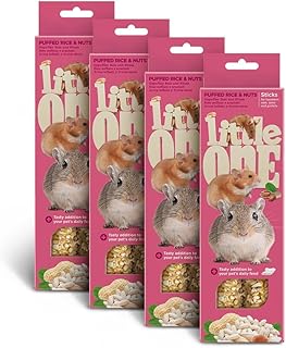 Little One Sticks für Hamster, Ratten, Mäuse und Rennmäuse | 4er Pack | 4 x 110 g | Ergänzungsfuttermittel für Nagetiere | Mit gepufftem Reis und Nüssen | Abnahmbarer Clip product image