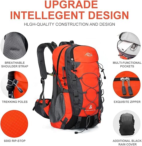 Miniatura 8 de INOXTO Mochila de senderismo ligera 35L40L Mochila de senderismo con cubierta impermeable para viajes Camping al aire libre Hombres y mujeres