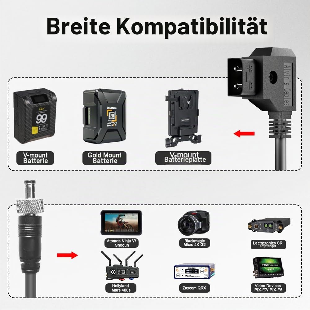 Alvin's Cables D-Tap auf DC 5.5 2.1 Locking Strom-Spiralkabel für Atomos Ninja V | Shogun, Hollyland Mars 400s Monitor, Blackmagic Video Assist 12G| Micro 4K G2