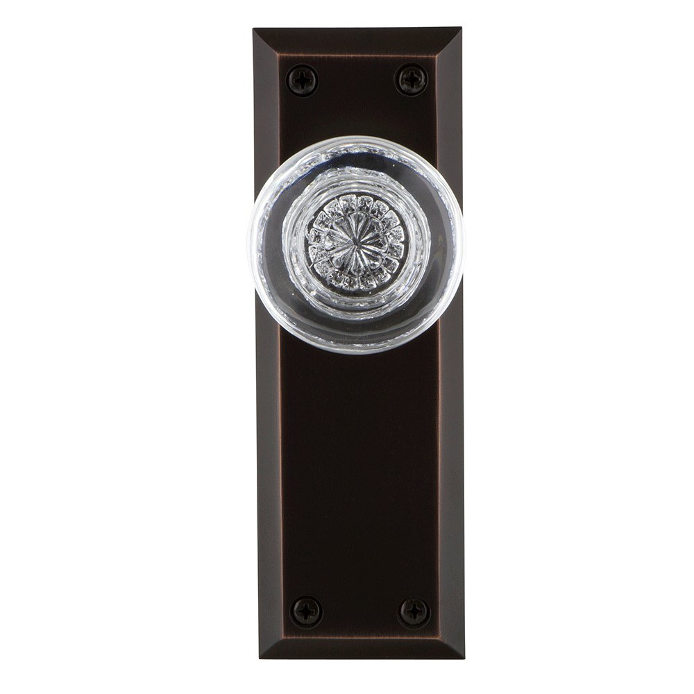 Nostalgic Warehouse New York Plate Privacy Round Clear Crystal Glass Door Knob in Timeless Bronze