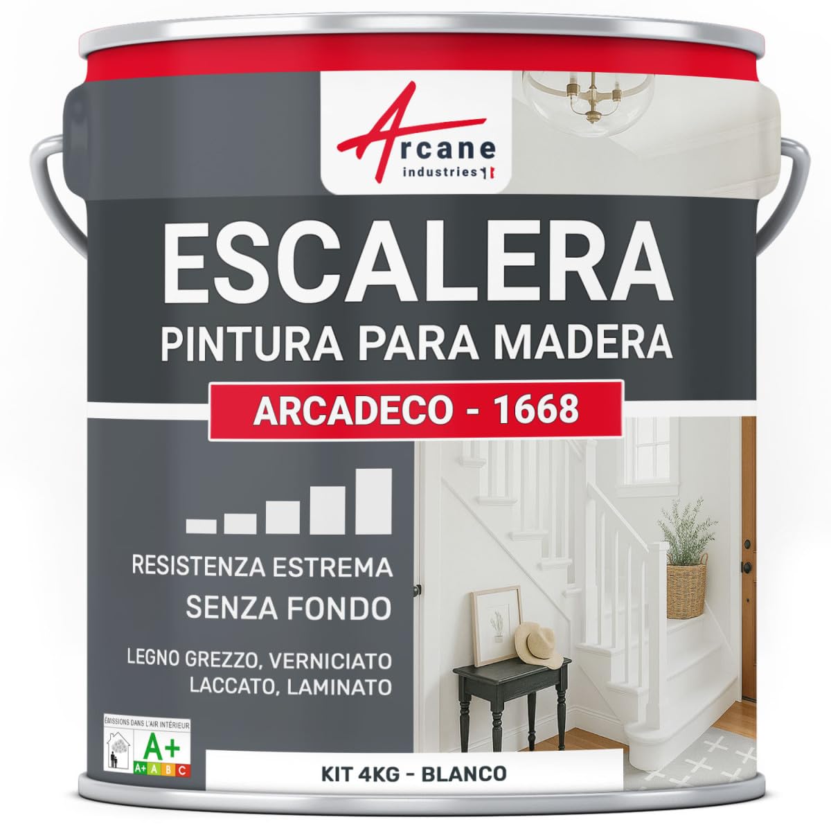 Pintura Escalera Madera Antideslizante Lavable - ARCADECO 4 kg Blanco