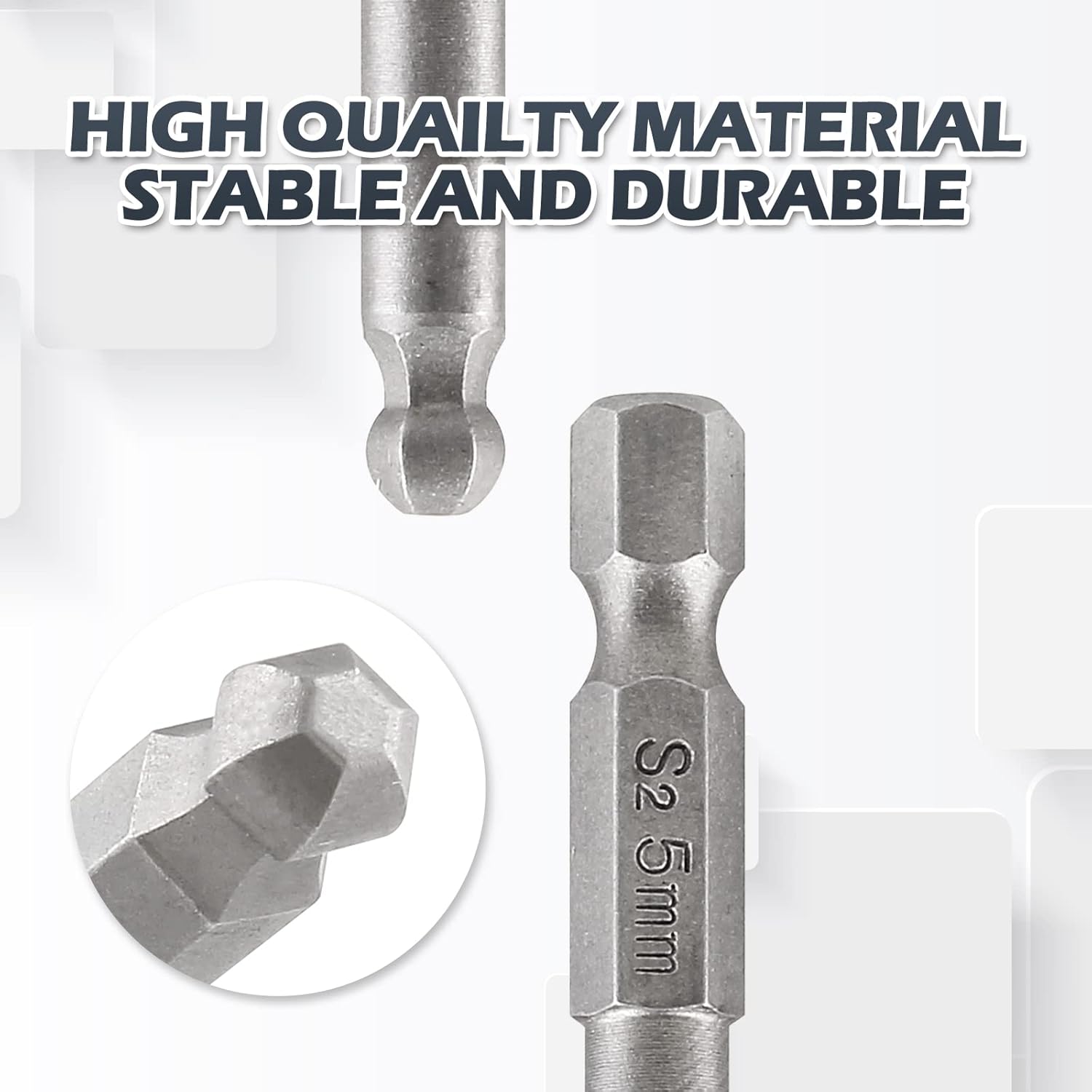 5Pcs Ball End Metric Hex Bit Set 100 mm/4 Inch Length S2 Steel Magnetic Ball End Hex Screwdriver Bit Set with 1/4 Inch Hex Shank, 2.5MM 3MM 4MM 5MM 6MM Ball Hex Driver Bits For Power Tools