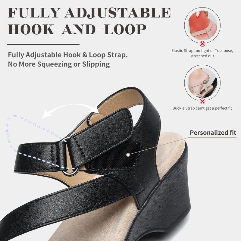 Maxome Wedge Sandals for Women Dressy Heels 2-Inch Platform Leather Dress Shoes with Wide Toe Arch Support Adjustable Strap Comfort Casual for Summer Work Travel beach Dating Wedding