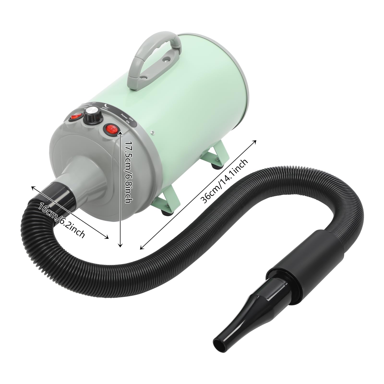 Sèche-cheveux pour chien avec 4 buses – 2200 W – Souffleur professionnel pour chiens et chats (vert)