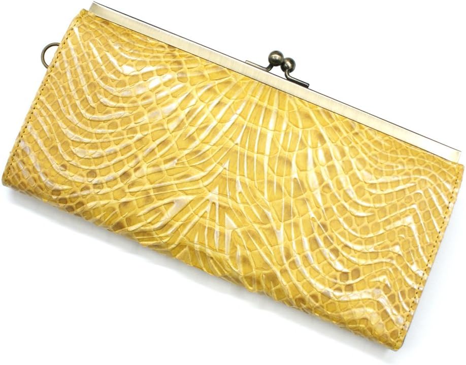 Amazon [オリジナルパースナカムラ] PWV1098YELLOW ダイヤモンド パイソン 本革 がま口 長財布 ウェーブ