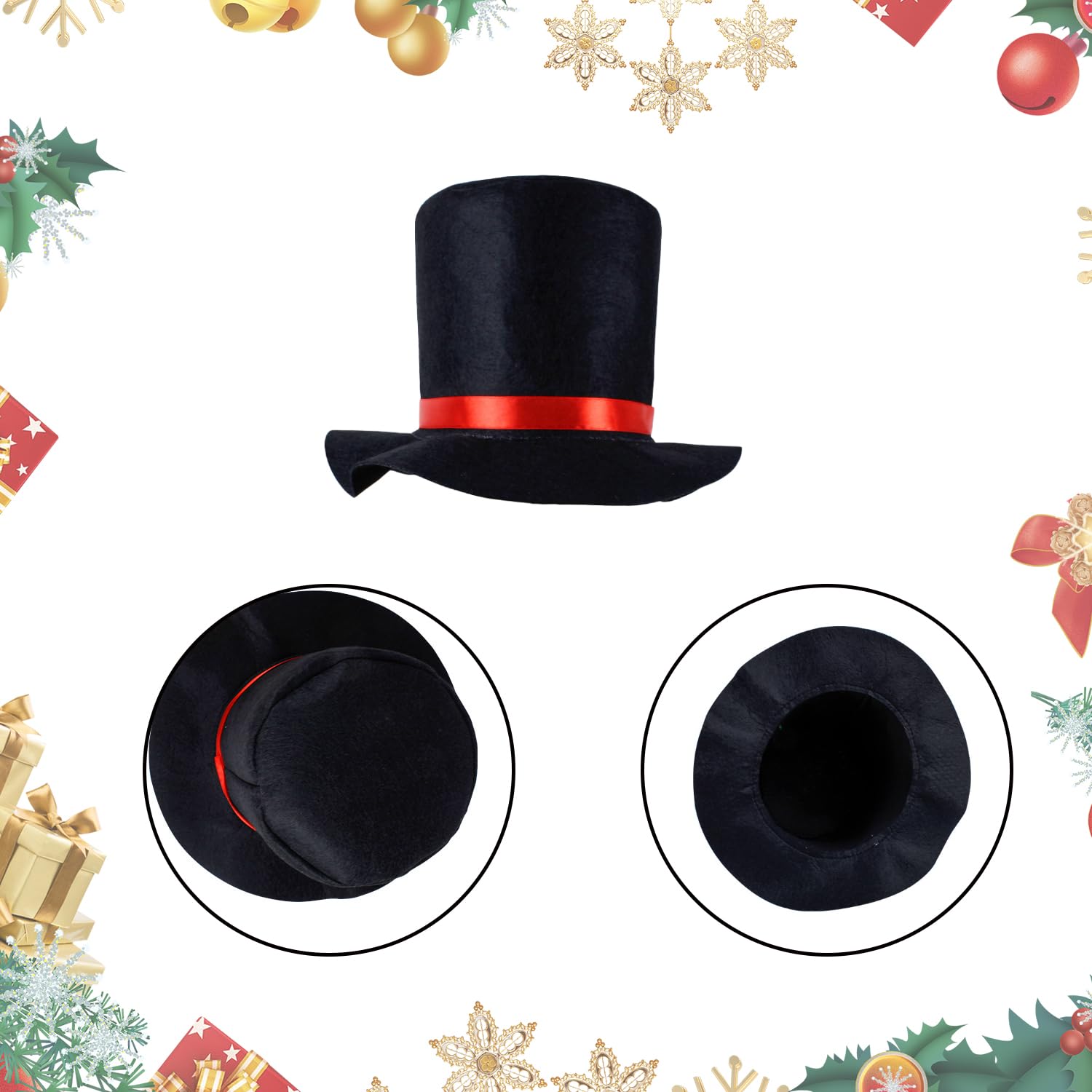 Lezevn 2pcs Snowman Hat Christmas Snowman Costume Hat with Red Band Christmas Fancy Dress for Women Men, Black - Image 2