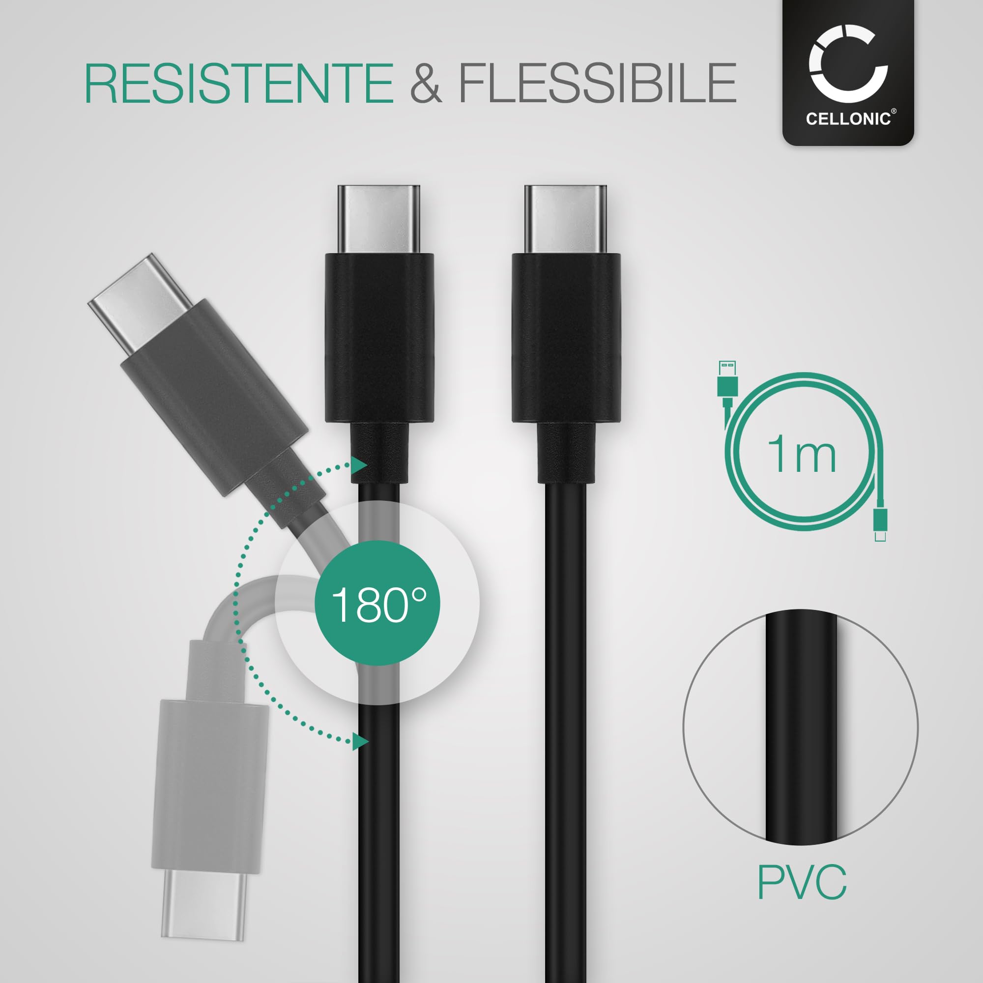 Cavo USB-C compatibile con Samsung Galaxy Tab S9 FE 1mt Nylon Nero 240W 8K