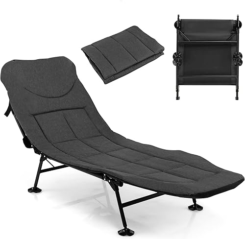 Zimbala - Cuna de camping plegable, ajustable de 6 posiciones reclinable, portátil, con cojín, cama de camping al aire libre para adultos para