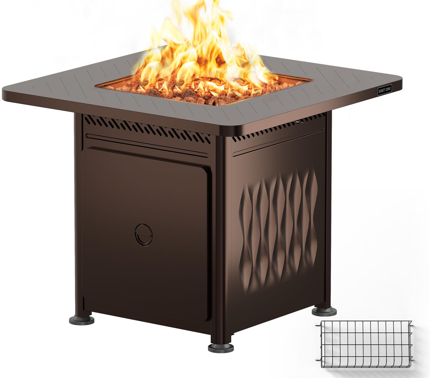 East Oak 32" Outdoor Propane Fire Pit Table | 50,000 BTU Gas Fire Pit Table for Outside with Magnetic Lid | Storage Basket & Lava Rocks | CSA Certified for Patio, Garden & Backyard | Brown
