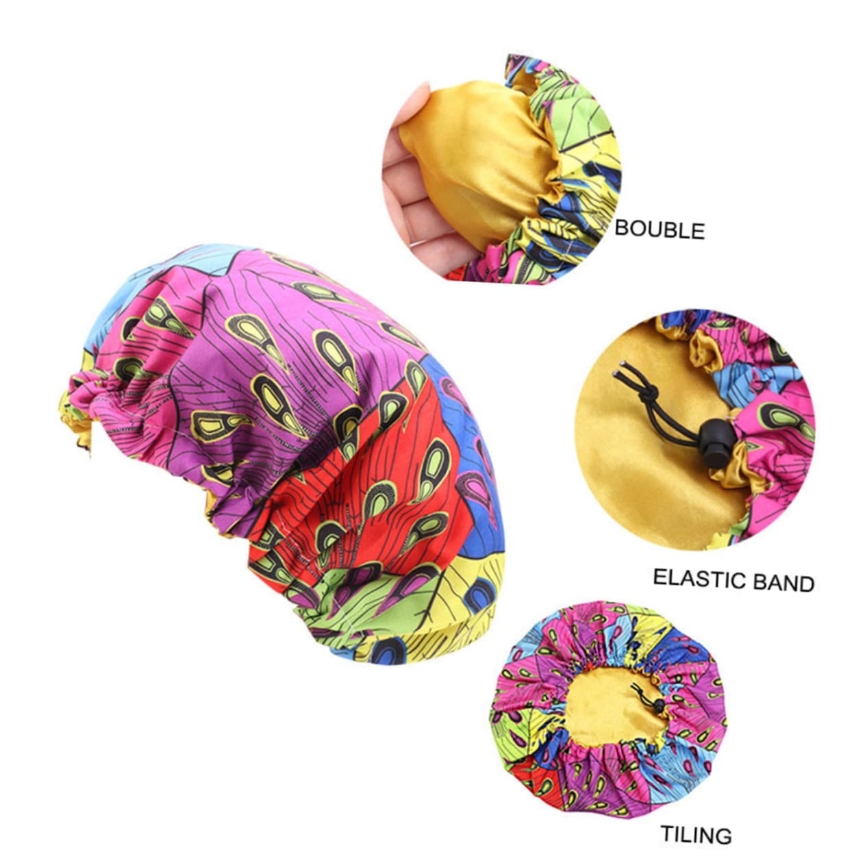 3 Set Di Cuffie Da Notte Regolabili Per Bambini A Doppio Con Coulisse Per Bambini Piccoli A Forma Di Crisantemo Quadrato E Pavone 2 Pezzi*3