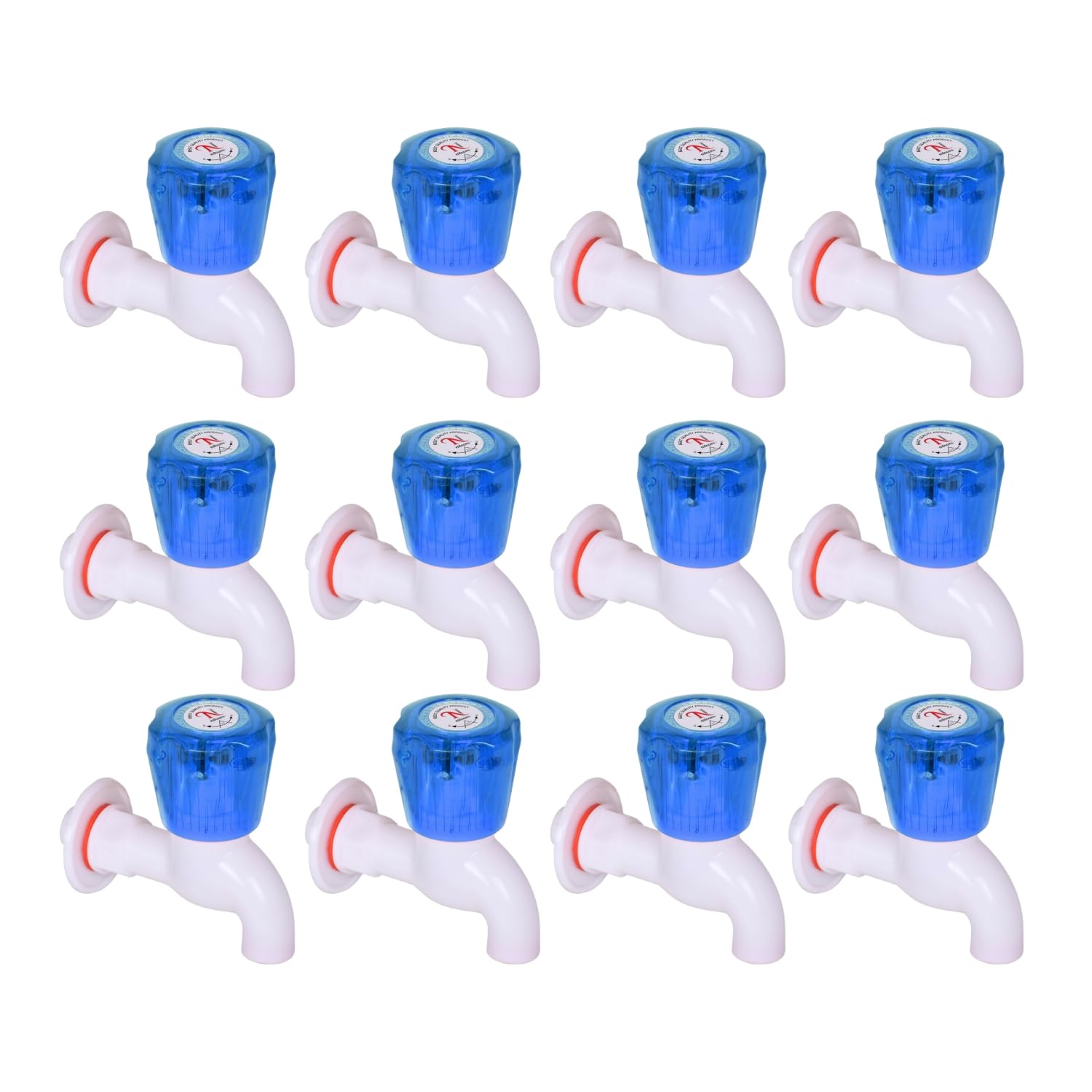 nilsons 12pcs plastic bib cock water tap set | crystal blue handle | bulk unbreakable pvc wall tap combo for bathroom, garden, ro, cooler, washing area | 15mm | leakproof & durable