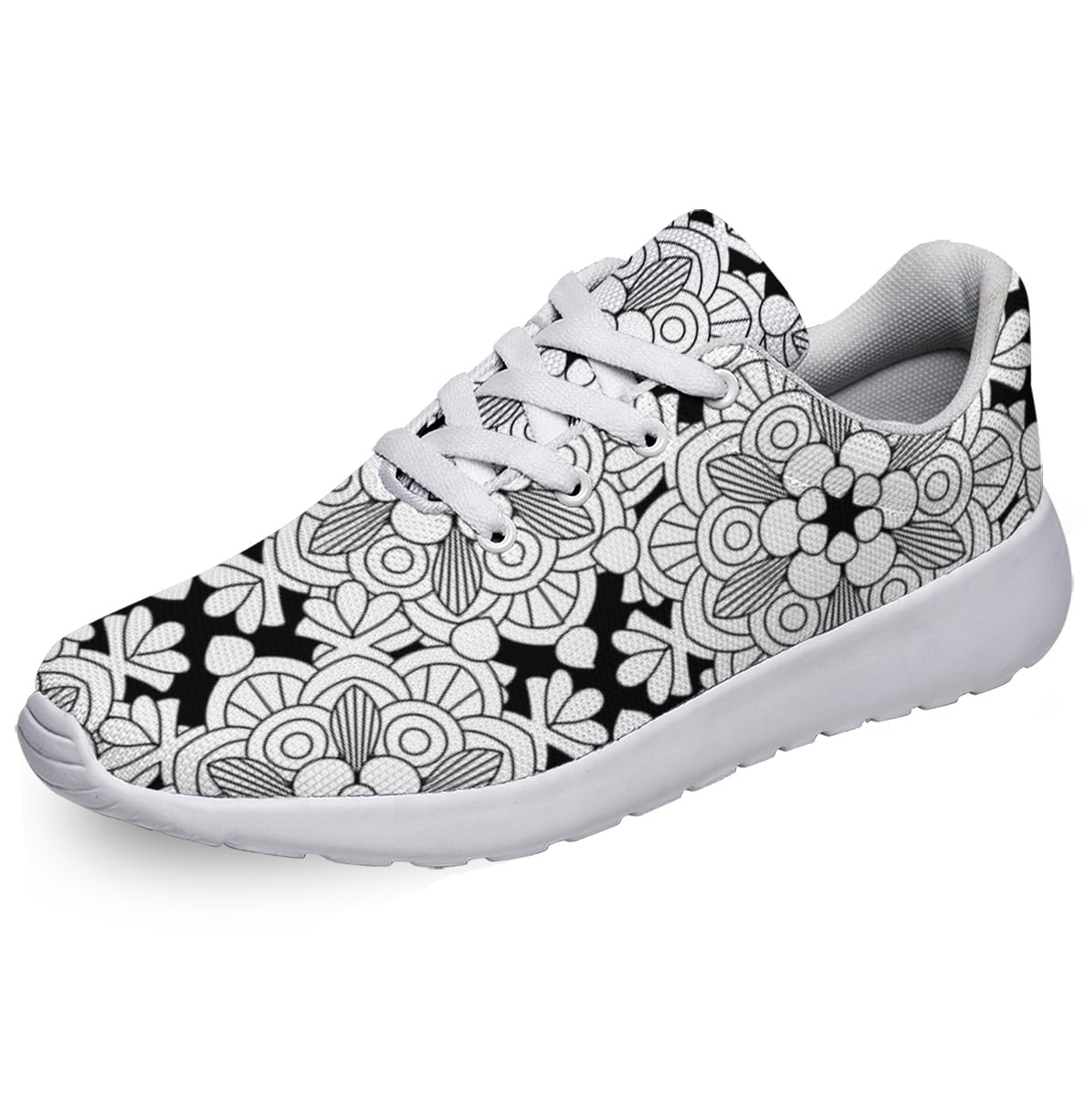 Women Men Doodles Mandala Shoes Personalited 3D Print Running Shoes Athletic Tennis Sneakers White Size 8